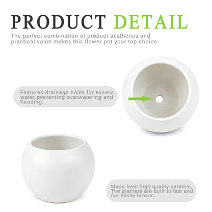 NEONWE White Spherical Ceramic Planter Succulent Small Plant Pots Indoor Modern Round Decorative Indoor-Outdoor Garden Plant Pots with Drainage Holes - Plants Not Included 3.94 x 3.94 x 3.15 Inch