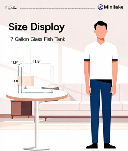 7 Gallon Clear Glass Fish Tank, Cube Aquarium Fish Bowl Ultra Clear Rimless Design for Betta Goldfish Snails Shrimp Aquatic Planting