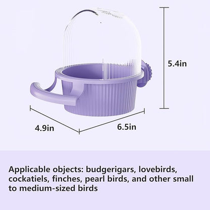 No Mess Bird Feeder for Cage, Parakeet Feeder with Easy Refill Top Hole, Semi Enclosed Dome Design for Food or Water, Prevents Seed Scatter, PC+ABS, Purple (6.5 x 4.9 x 5.4 in)