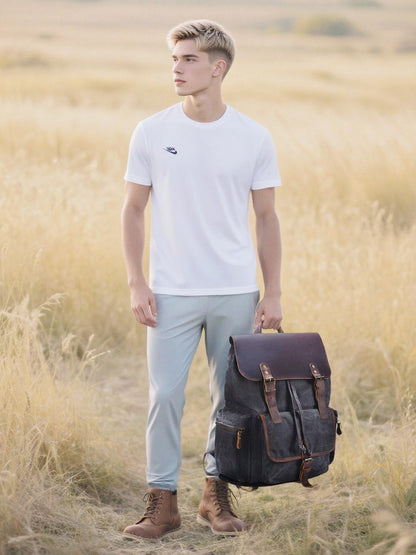 NEHOR Vintage Waxed Canvas Backpack Casual Genuine Leather Laptop Rucksack Shoulder DayPack for Travel/Hiking/School