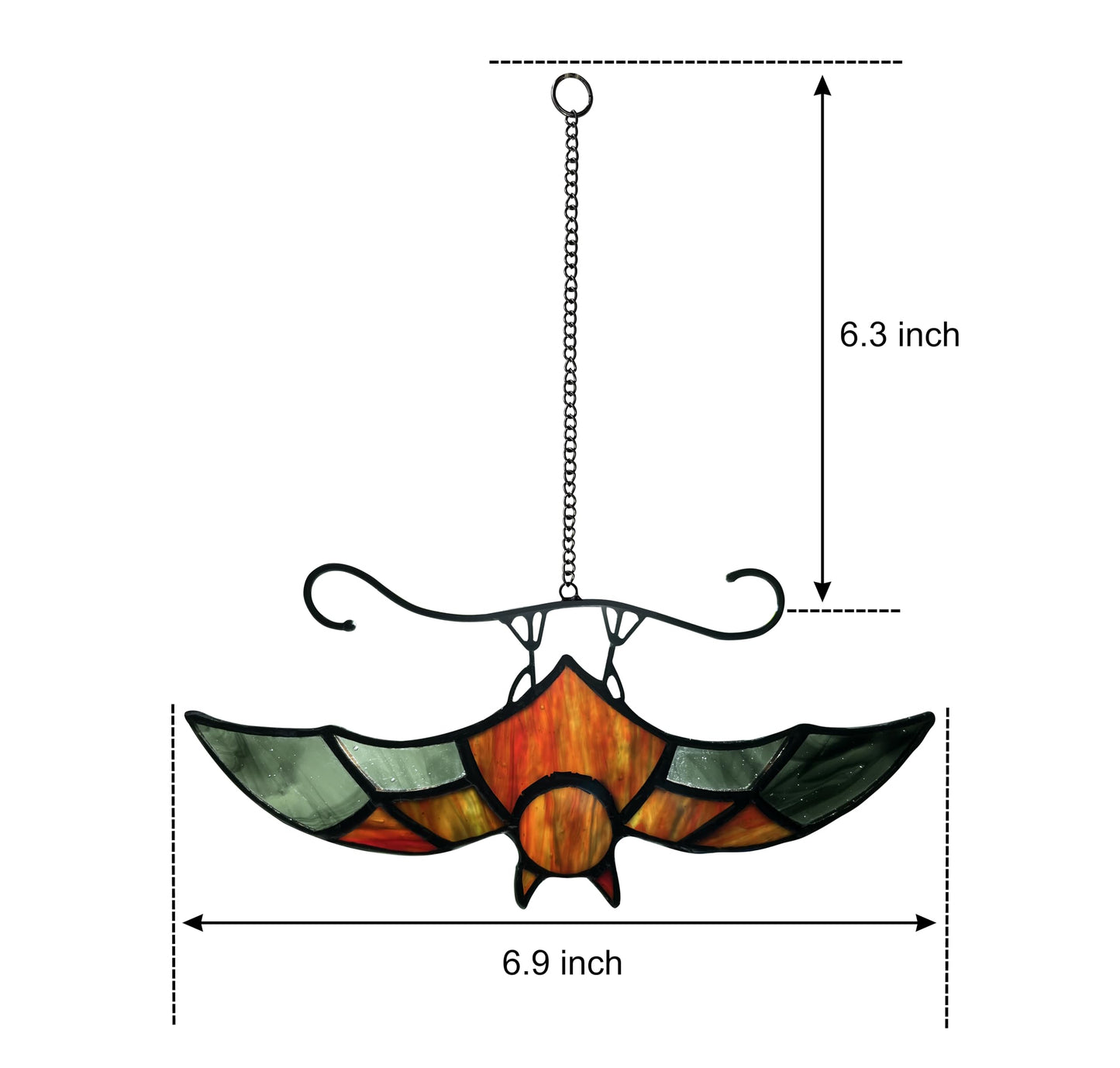Bat Decor Stained Glass Window Hanging Suncatcher for Window,Halloween Bat Decoration 6.9 inch