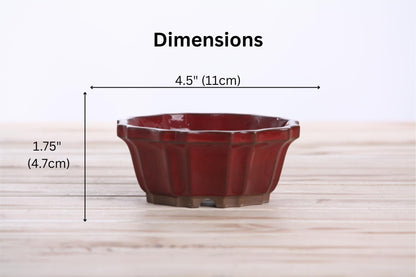 Willow Bonsai Ceramics Flower Design Bonsai Pot, 4.5inch Diameter, Plant Container, Succulant Pot, High Fired Ceramic Stoneware, Frost Proof, Handmade (Red)