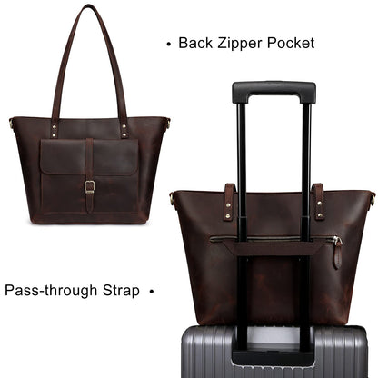 S-ZONE Women Vintage Genuine Leather Tote Bag Large Shoulder Purse Work Handbag