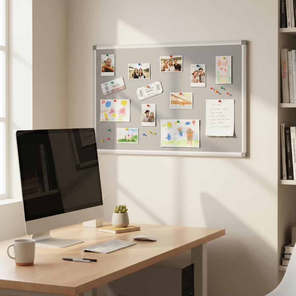 BEST BOARD Gray Felt Bulletin Board 36" × 24", Silver Aluminum Frame, Memo & Message Board, Notes Manager for Home School Office