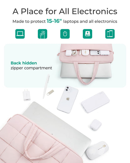 BAGSMART 13-14 Inch Laptop Case, Portable Puffy Laptop Sleeve with Handle, Compatible with MacBook Air/Pro 13.3 13.6 Inch M4 M3 M2 M1, Computer Sleeve Fitted with Dell,HP, Pink