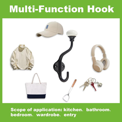 TUNNY Coat Hooks - 5 Pack Matte Black Towel Hooks Robe Hooks Decorative Wall Hooks for Bathroom Bedroom Kitchen Towel Robe Clothes Cabinet Closet Bathroom Hardware