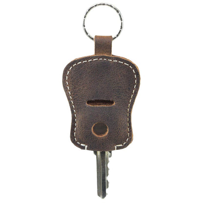 Hide & Drink, Leather Guitar Keychain/Holder With Pouch for Most Used Key, Musicians :: Bourbon Brown