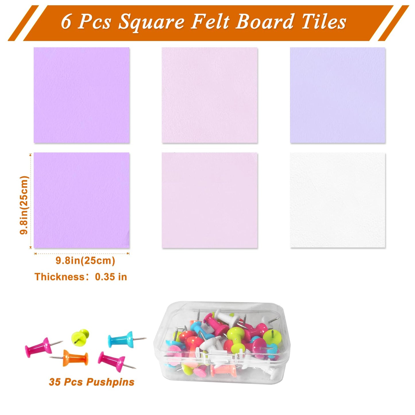 HULAVO Square Felt Cork Bulletin Board Tiles, Self Adhesive DIY Felt Pin Board for Wall 30" x 20" with 35 Pushpins for Office School Home Wall Decor Stickers Memos Photos Display (Purple+Pink)