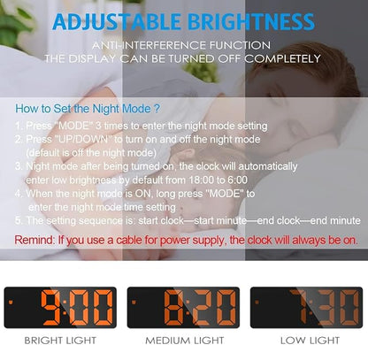 AMIR Digital Alarm Clock, LED Clock for Bedroom, Electronic Desktop Clock with Temperature Display, Adjustable Brightness, Voice Control, 12/24H, 6.3" Large Display for Home, Bedroom, Office