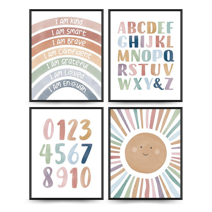 PLKMN Boho Classroom Decor Set of 4, Calming Corner Posters for Playroom, Nursery, Classroom Counseling, 8x10 Inch, Unframed