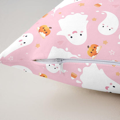 Feelyou Kids Pink Ghost Throw Pillow Covers 20"x20" Set of 4 Soft Kawaii Halloween Pillow Cases Cushion Covers Cute Trick or Treat Decorative Throw Pillowcases Women Men Cushion Cases