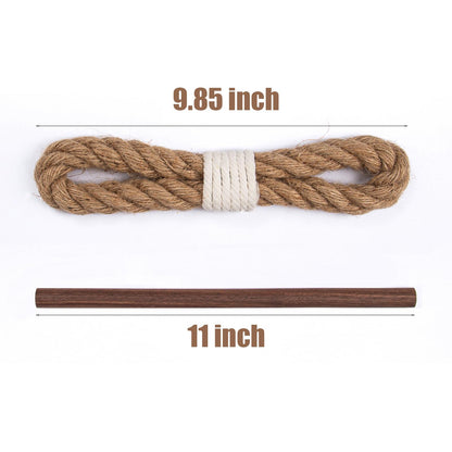 JELUTRIC Curtain Tiebacks Farmhouse Holdbacks,Nautical Boho Rustic Curtain Holders,Cotton Jute Rope with Wood Club,Wood Vintage Natural Woven Curtain Ties for Window Drapery 2Pcs