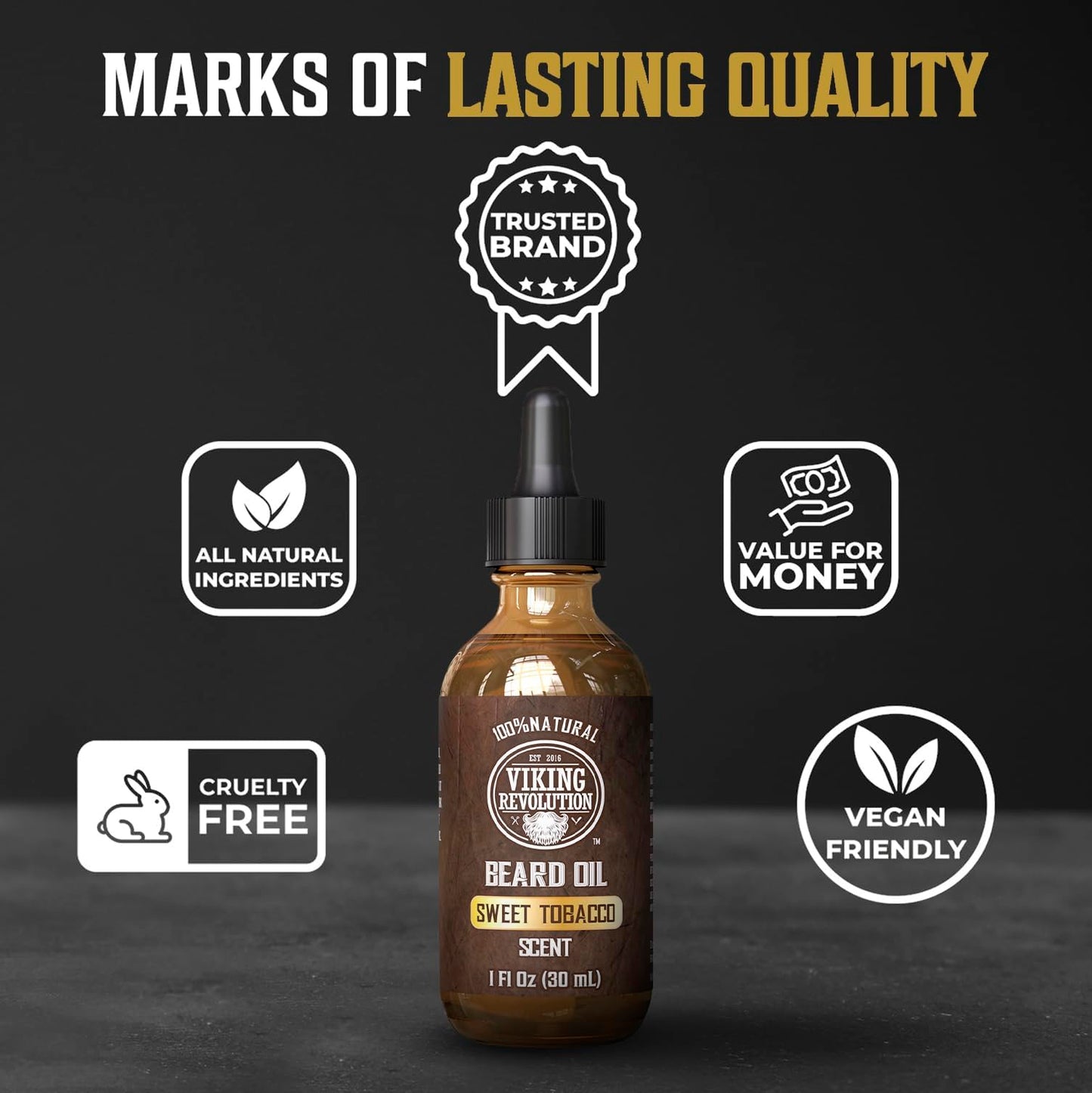 Viking Revolution Sandalwood Beard Oil for Men - Natural Mens Beard Oil with Argan Oil and Jojoba Oil - Beard Softener, Strengthens and Moisturizes - Beard Conditioner for Men (Sandalwood, 1 Pack)