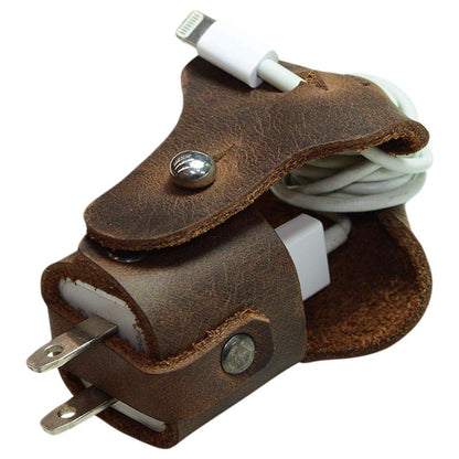 Hide & Drink, Leather iPhone Charger Holder/Cord Organizer/Travel Essentials/Phone Accessories, Handmade Includes 101 Year Warranty :: Bourbon Brown
