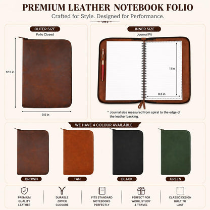 CestAntiQ, Heavy Duty Full Grain Leather Journal Cover (8.5 x 11 in.), Refillable Cahier XXL, Refillable Spiral Notebook (8.5 x 11 in.), Handmade Zippered Leather Journal Cover