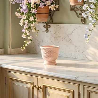 Napco Imports Decorative Home or Garden 4 x 4.75 Inch Indoor or Outdoor Compote Flower Pot Planter Pink Dimple