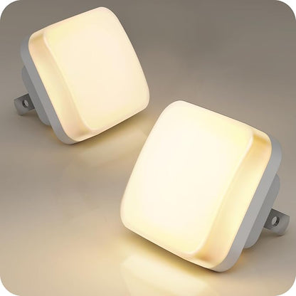 LED Night Light Plug into Wall, 2 Pack, Nightlights With Light Sensor Dusk to Dawn, 0.3W Square Plug in Night Lights for Kids, 3000K Warm White Night Light for Travel Bathroom Bedroom Kitchen
