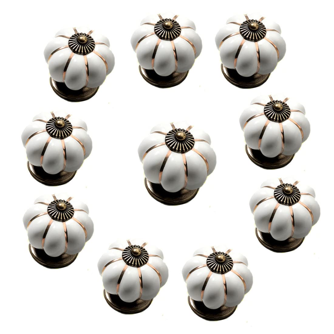 GDQLCNXB 10 Pcs Vintage Ceramic Pumpkin Cabinet Knobs, Kitchen Cabinet Drawers Dresser Cupboard Pull Handles Door Pulls with 3 Kinds of Screws(White)