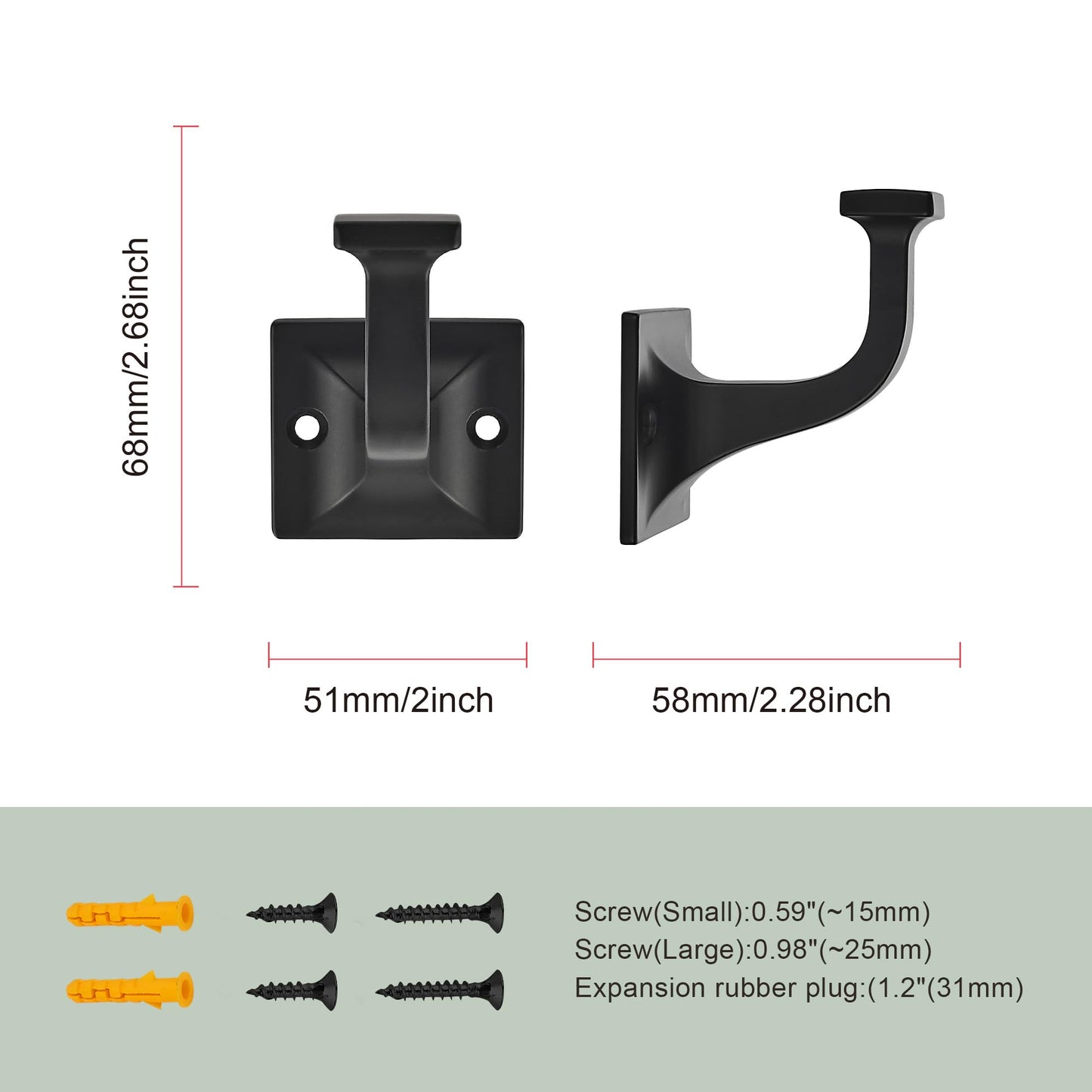 TUNNY 3 Pack Coat Hooks - Matte Black Robe Hooks Decorative Wall Hooks for Bathroom Bedroom Kitchen Towel Robe Clothes Cabinet Closet Bathroom Hardware