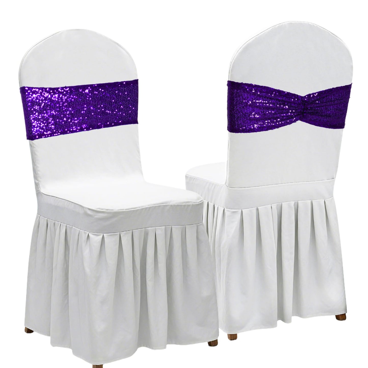 Poise3EHome Purple Sequin Chair Sashes,100 PCS Folding Chair Covers Bow for Halloween Wedding Party Reception Decorations