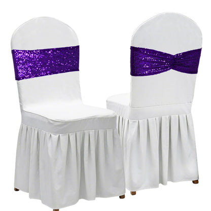 Poise3EHome Purple Sequin Chair Sashes,100 PCS Folding Chair Covers Bow for Halloween Wedding Party Reception Decorations