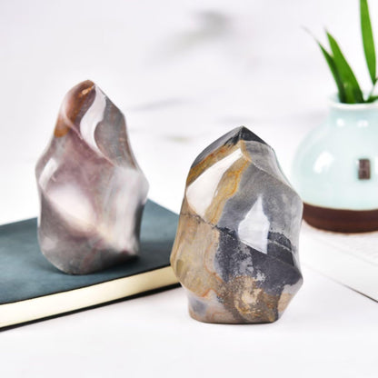 AMOYSTONE Polychrome Jasper Flame Shaped Stone Towers Obelisk Natural Healing Crystal Quartz Reiki Energy Decoration Home Office 1.0 Pound