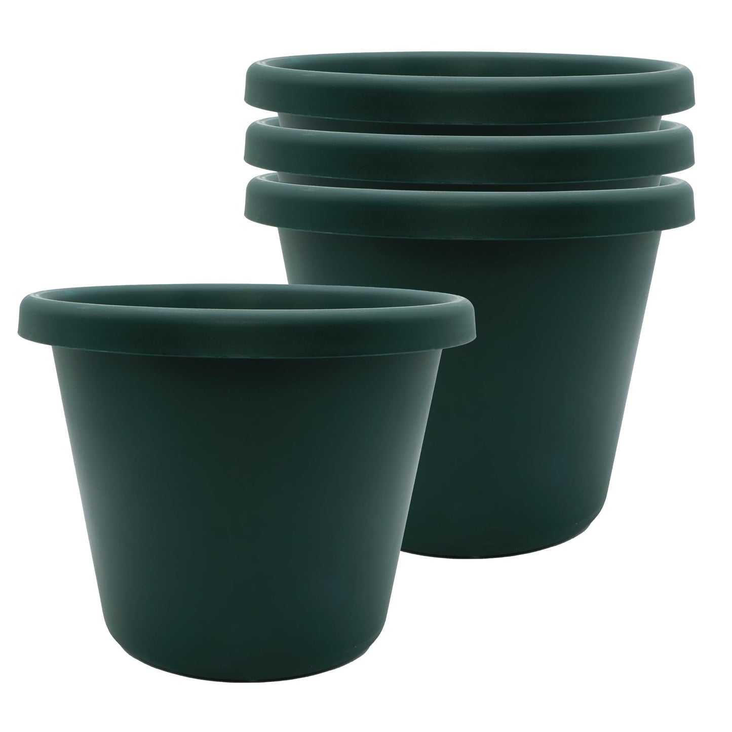 The HC Companies 8.5 Inch Classic Round Planter Pots with Drainage, Rolled Rim Plastic Planters for Indoor & Outdoor Plants, 4-Pack Decorative Flower Pots for Garden, Office & Home Decor, Evergreen