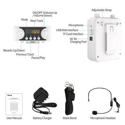 Giecy 30W Portable Voice Amplifier with Wired Microphone Headset, 2800mAh Rechargeable PA System Speaker Personal Microphone Speech Power Amplifiers Loudspeaker for Teachers/Metting/Tour Guide