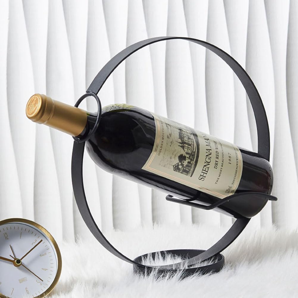 kaileyouxiangongsi Metal Single Tabletop Wine Rack – Freestanding Countertop Decorative Wine Bottle Holder, Unique Wine Gifts and Accessories for Wine Lovers (Black)