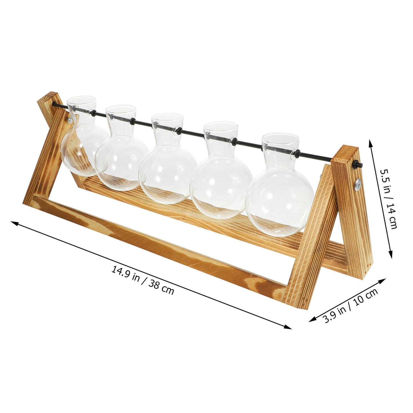 HAKIDZEL Hydroponic Glass Plant Propagation Bottles Set with Wooden Stand, Small Glass Vases for Flowers and Terrarium Planter Home Décor, Desktop Water Propagation Station for Indoor