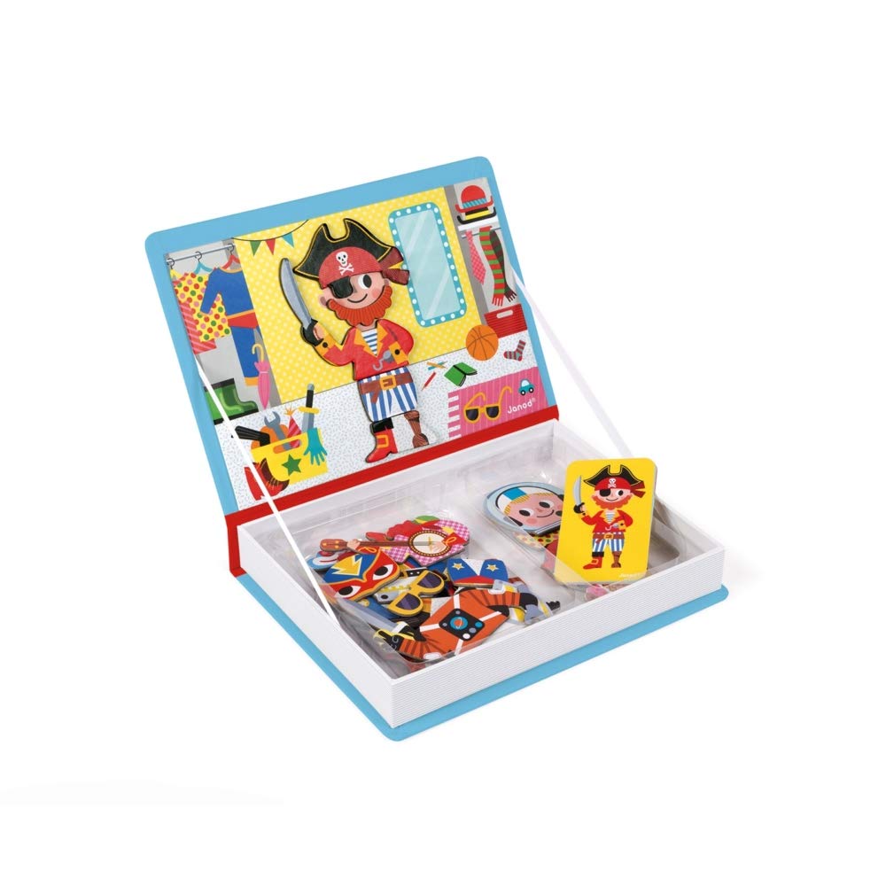Janod - MagnetiBook 45 pc Magnetic Boys Costumes Dress Up Game - Travel Entertainment - Encourages Imaginative Play - Boosts Creativity and Confidence - Enhances Fine Motor Skills