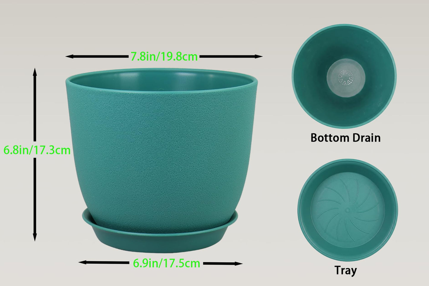 XQSHPDM 8 Inch Plant Pots Set of 4, Plastic Planters with Drainage Holes and Tray, Flower Pots for Indoor Outdoor Plants and Flowers (Multicolor)