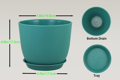XQSHPDM 8 Inch Plant Pots Set of 4, Plastic Planters with Drainage Holes and Tray, Flower Pots for Indoor Outdoor Plants and Flowers (Multicolor)