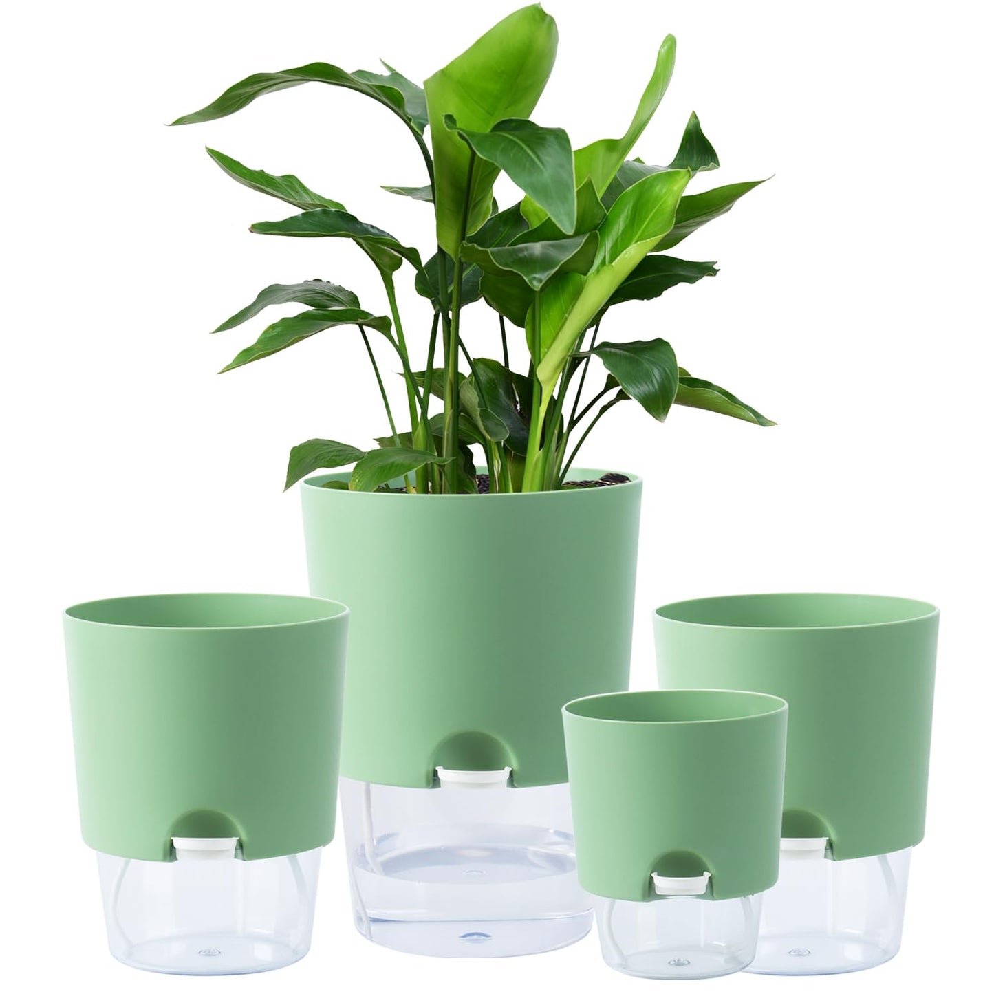 Oliz Plant Pots Indoor 4 Packs Self Watering Pots for Indoor Plants 7.4/6.3/6.3/4.9 inchs, African Violet Pots Planter with Visible Reservoir Self Watering Planter for Herb, House Plant Planting