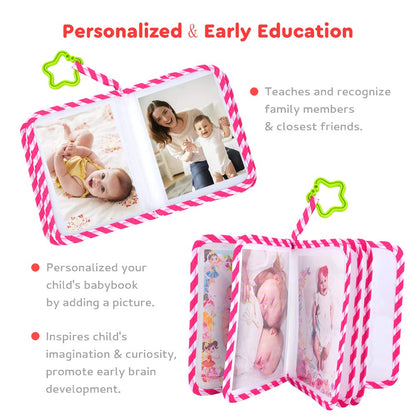AUVCAS Baby Photo Album Soft Cloth Photo Book First Year Memory Album Shower Gift for Babies Newborns Toddlers & Kids,Holds 4x6 Inch Photos. (Pink)