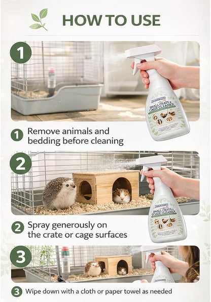 Atlantic Rush Small Animal Cage Cleaner Spray- 24oz Bottle Cage and Crate Cleaner for Guinea Pig, Hamster, Rabbit, Ferret, & Birds- Cage Cleaning Supplies Odor Eliminator (2)