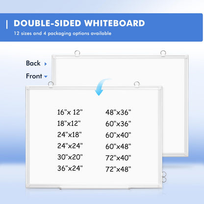 WALGLASS Double-Sided Dry Erase White Board, 36" x 24" Magnetic Whiteboard for Wall, Hanging Mounted White Board Silver Aluminium Frame for Home, School, Office, Kitchen