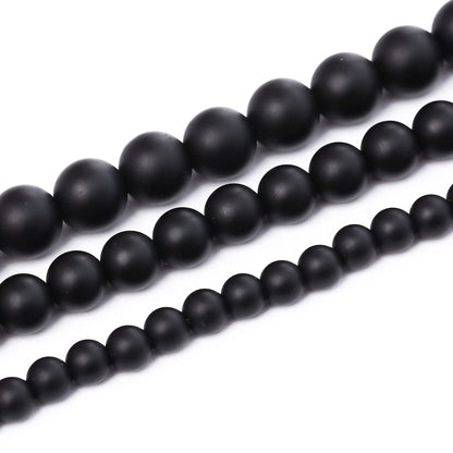 38PCS 10MM Natural Frosted Black Agate Stone Beads Round Loose Beads for Jwelry Making DIY Bracelet Necklace Accessory 15Inch