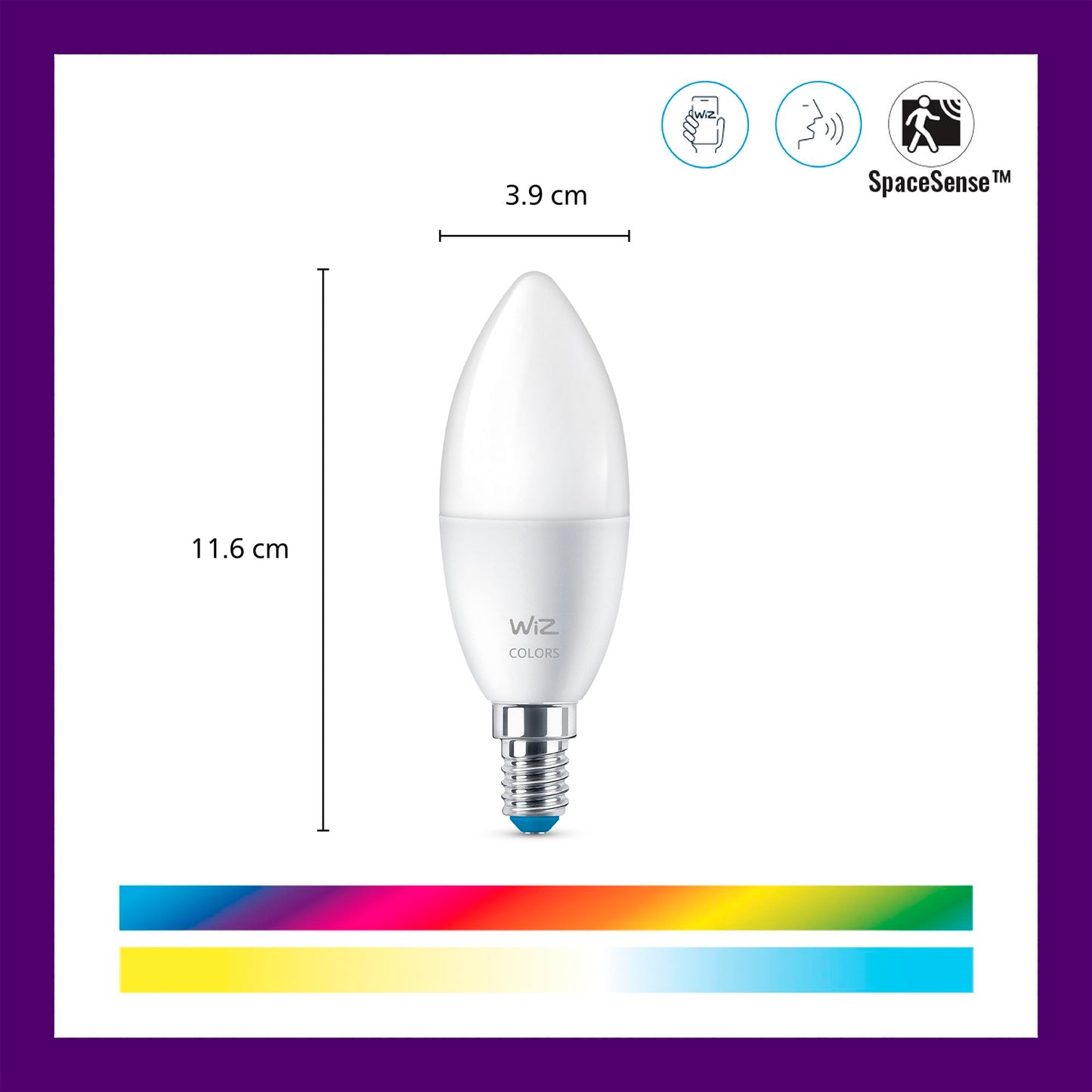 WiZ Connected 40W B12 LED Smart Light Bulbs - 3 Pack - Connects to Your Wi-Fi - E12 Smart Bulb - Control with Voice or App + Activate with Motion - Matter Compatible