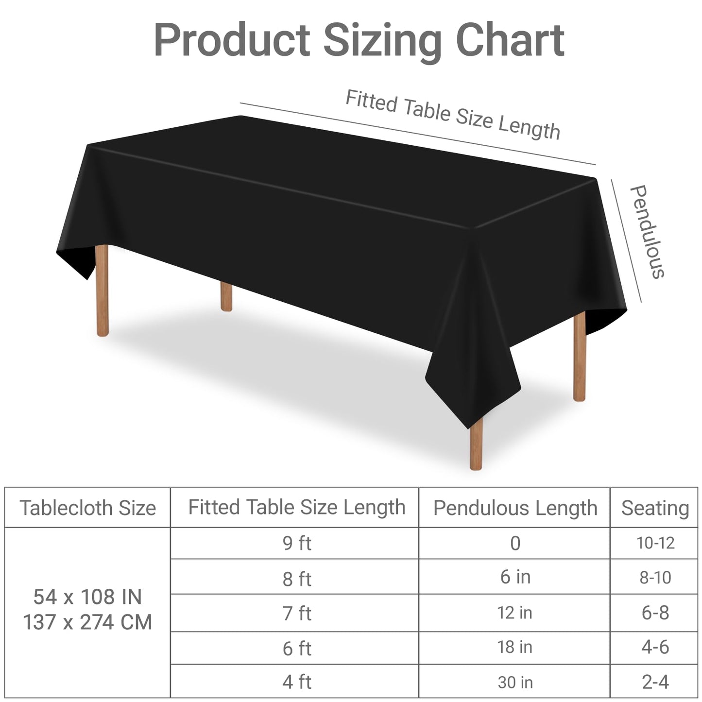 MRJ 12 Pack Black Plastic Tablecloths 54 x 108 Inch Disposable Rectangle Table Covers for Parties, Halloween and Birthdays Waterproof Bulk Table Cloths