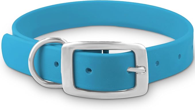 Regal Dog Products Large Light Blue Dog Collar with Heavy Duty Double Buckle & D Ring | Vinyl Coated, Custom Fit, Adjustable Biothane Dog Collar Chew Resistant Waterproof Collar for Dogs