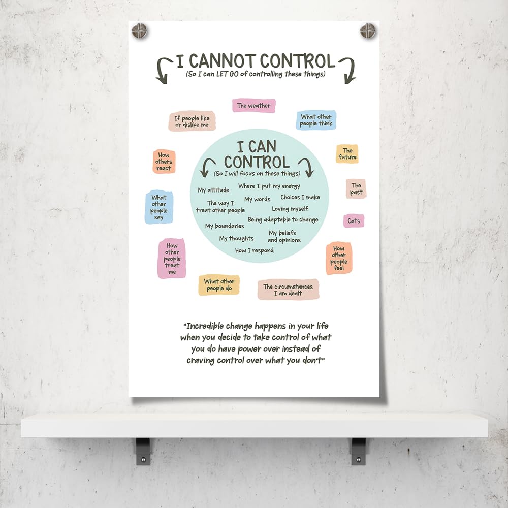 uoyien Growth Mindset Mental Health Posters I Cannot Control and I Can Control Positive Affirmations Charts Canvas Wall Art Kids Educational Prints For Calming Corner Decorations 16x24in Unframed
