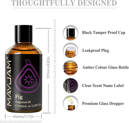 MAYJAM 100ML/3.38FL.OZ Fig Fragrance Oils with Glass Dropper, Essential Oils for Diffusers for Home, Long Lasting Scented Oils for Diffusers Soap Candle Making