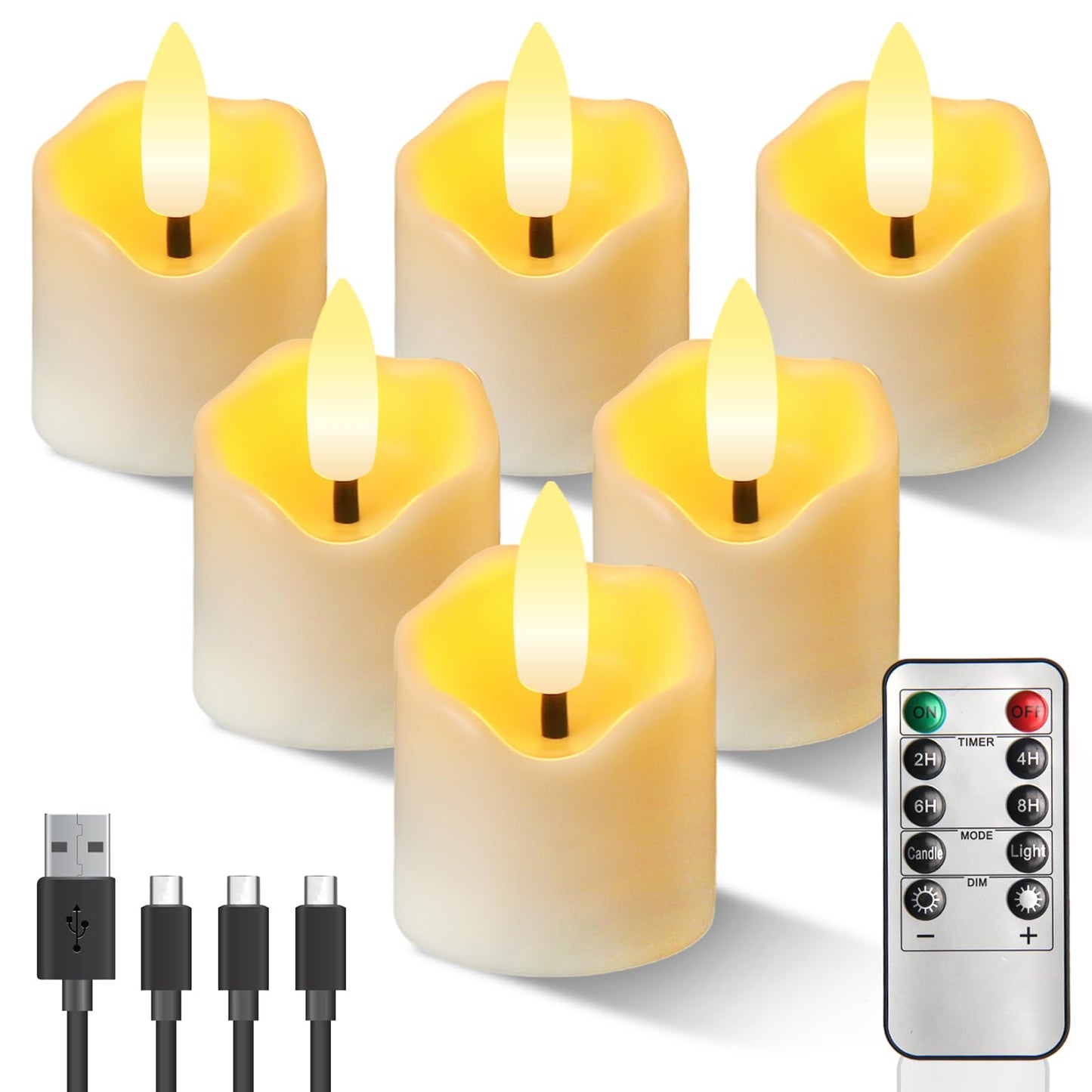 Rechargeable Flameless Tea Light Candles with Timer Remote, 1.5"x2.2" Electric Fake Flickering Votive Candles for Anniversary Wedding Centerpiece Table Decor Funeral Halloween Christmas, ivory, 6 Pack