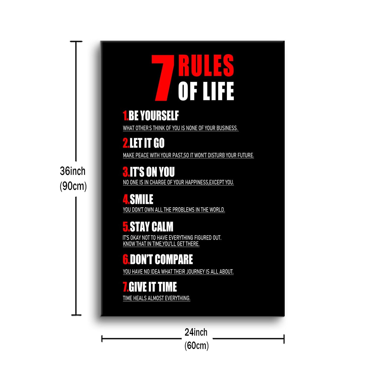 7 Rules of Life Inspirational Canvas Wall Art Motivational Poster Print Positive Quotes Pictures Painting for Home Office Living Room Wall Decor Ready to Hang [24''Wx36''H]