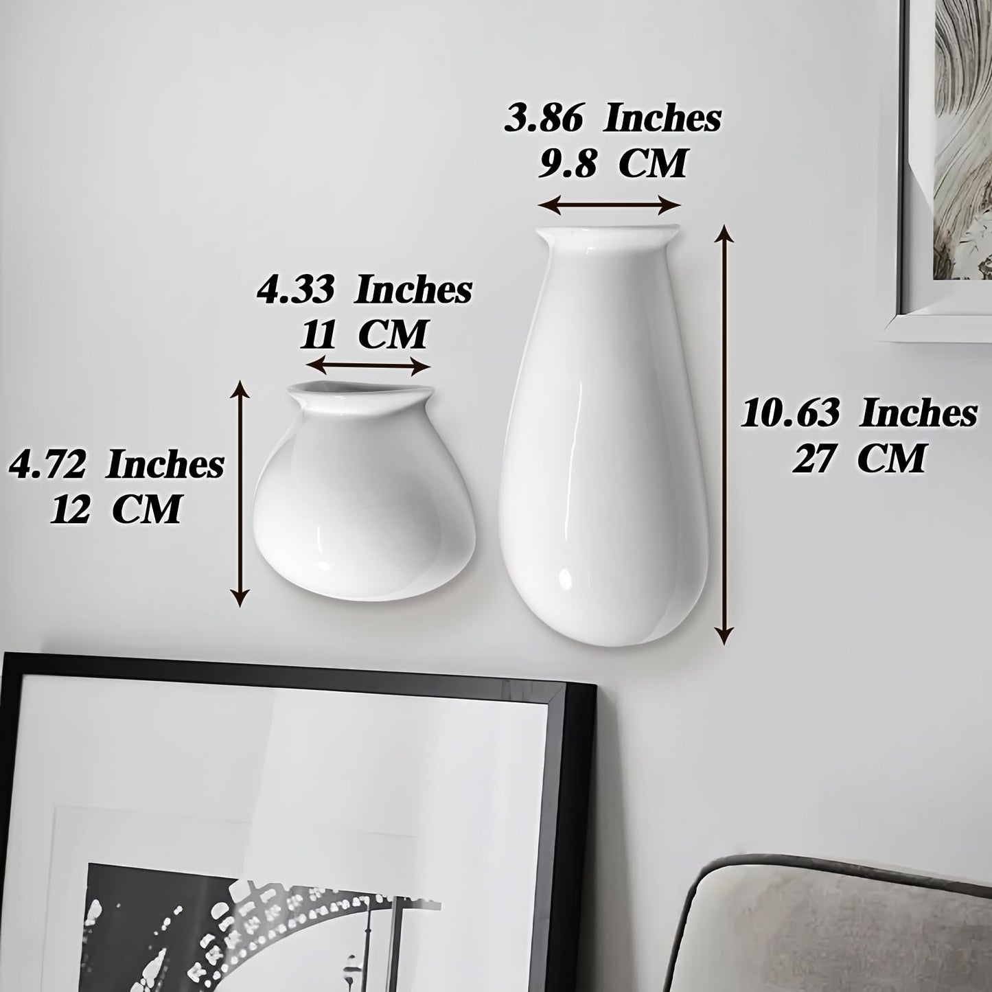 Set of 2 Hanging Ceramic Wall Planters, Wall Mounted Plant Holder, White Ceramic Planters for Indoor Plants, Home & Office Décor, Wall Hanging Flower Pots for Living Room, Bedroom, Balcony, Garden