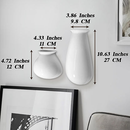 Set of 2 Hanging Ceramic Wall Planters, Wall Mounted Plant Holder, White Ceramic Planters for Indoor Plants, Home & Office Décor, Wall Hanging Flower Pots for Living Room, Bedroom, Balcony, Garden