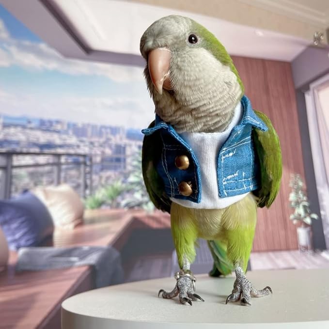 Bird Costume Bird Diaper Flight Suit Bird Jeans Fake Two Pieces Bird Clothes Cosplay Photo Prop for Parrots Lovebird Parakeet Cockatiel Small Animals Apparel (with Diaper,Crested Myna)