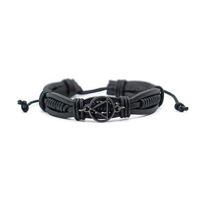 The Token Shop Adjustable Black Leather AA Bracelet with Alcoholics Anonymous Circle Triangle Charm | Sobriety Gift for Men and Women in Recovery
