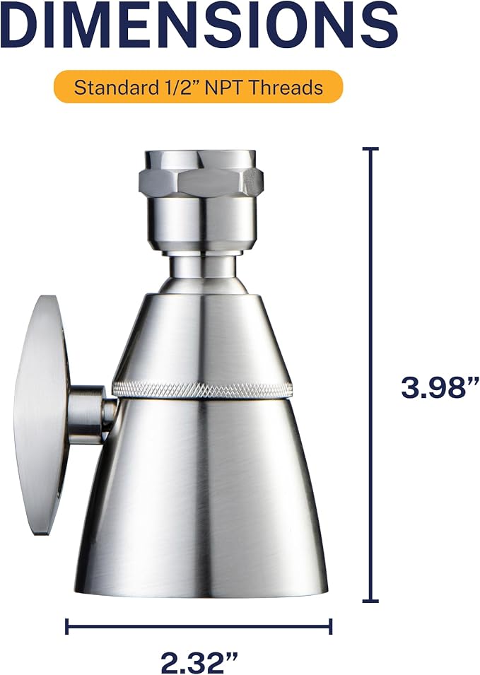 HammerHead Showers® Solid Metal 2 Inch High Pressure Shower Heads - BRUSHED NICKEL – 2.5 GPM Shower Heads High Pressure - High Flow Shower Head with ADJUSTABLE SPRAY PATTERN - Fixed Shower Head